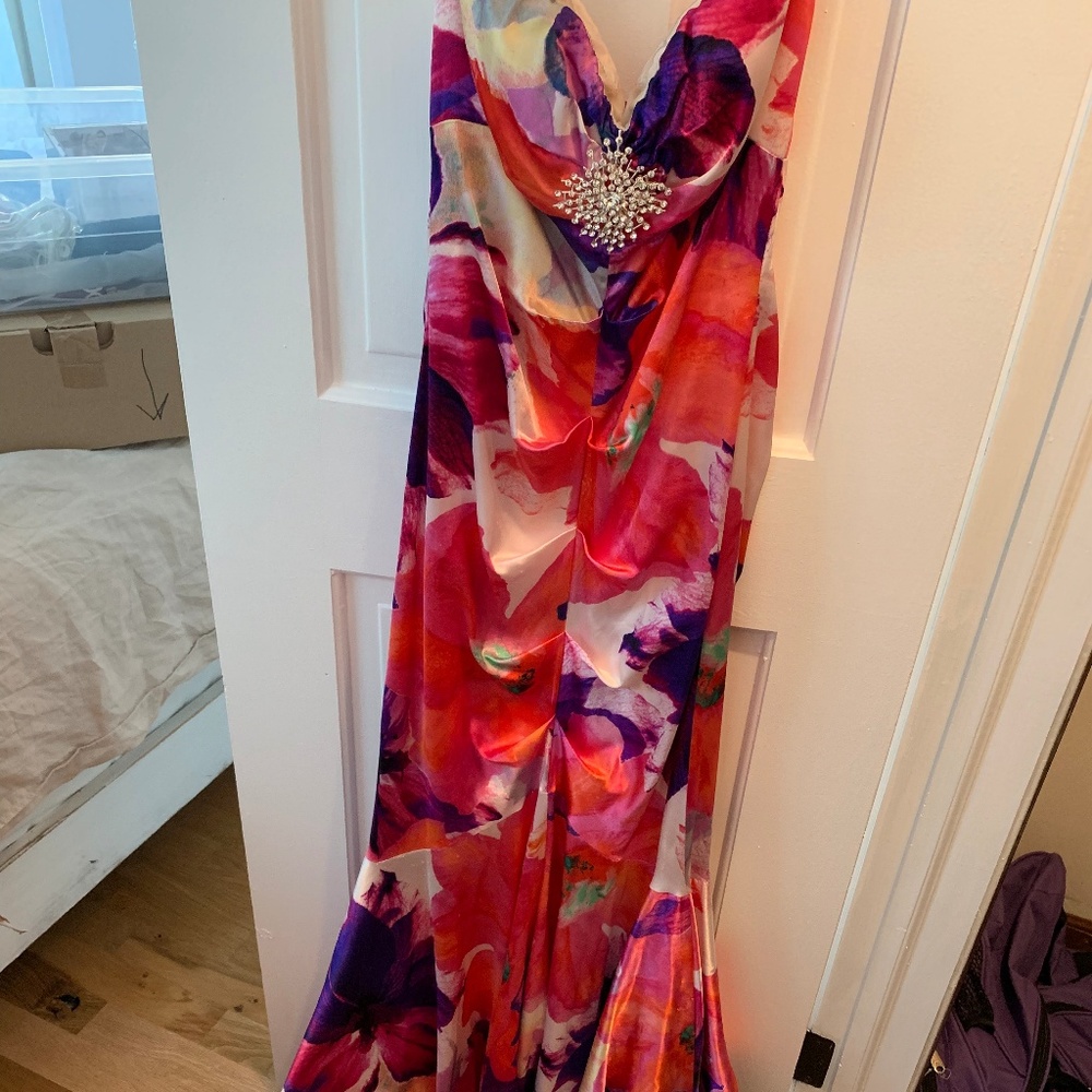 Strapless Floral Evening Gown